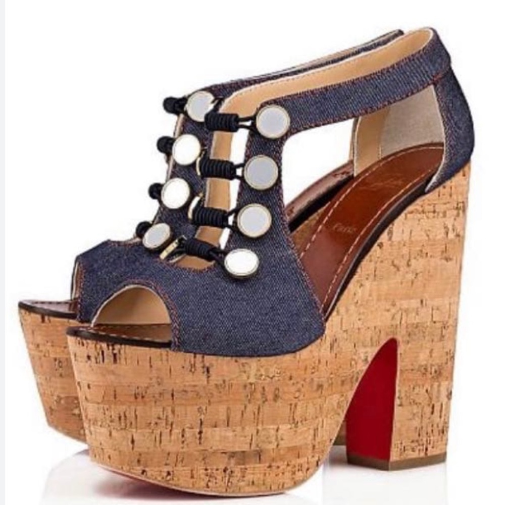 Christian Louboutin Ordonanette denim heels RETAIL 995